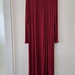 Women's XL Long Red Open-Front Cardigan